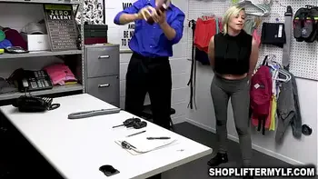 This pervert officer makes a naughty deal with the milf shoplifter