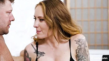 Gorgeous busty babe Ivy Maddox rammed by two huge sausages