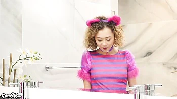 Curly-haired exotic chick Allie Addison jumps on a large white dick