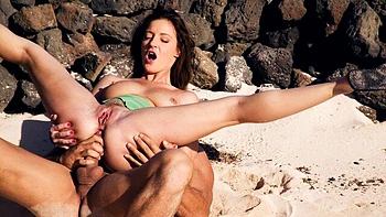 Big-boobed brunette Judith Fox likes outdoor dick-riding so much