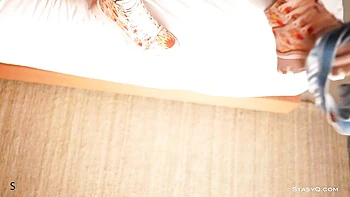 Astonishing inked model JennyQ is touching her perfect naked body