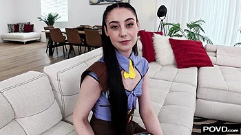 Skinny brunette Dolly Paige rides a nice big dick in POV angle