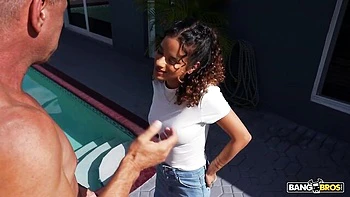 Spicy doggy style fuck with a long-legged busty brunette Isabella Jules