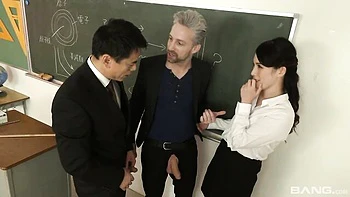 FMM interracial fuck with a young Asian brunette Mina Asahi