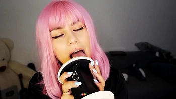Pink hair babe ear licking: Amateur, Solo  Tease Porn