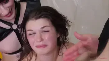 Anal slave fucked hard in threeway with domme