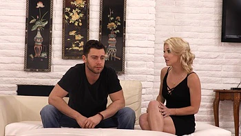 Seth Gamble and Laura Beltley in a steamy scene with a thrilling finish.