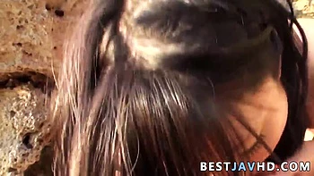 Amateur Japanese hotty Megumi Haruka passionately performs bj and hand job outdoors - splendid XXX scene!