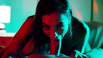 Petite brunette Anastasia Brokelyn rides a big cock with incredible passion on the bed.