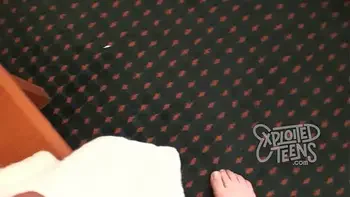 Petite blonde teen with a shaved pussy sucks cock