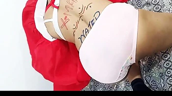 New Year Christmas Celebrations Dildo Fucked Her Big Ass And Pussy Wearing Red Gown White Bra Black Hijab