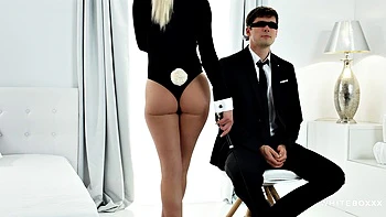 Gorgeous blonde babe masturbates on her BF