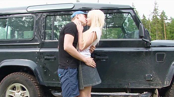 Blonde babe Olivia Devine gets fucked in the forest doggystyle