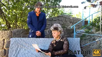 MATURE4K. Posh mature woman with grey hair craves servants cock in pussy