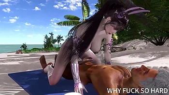 3D Sexy Cosplay Asian Model Cheating with Big Dick on the Beach