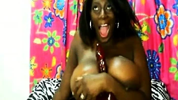 Big-Titted Black Latina Masturbates on Webcam