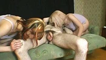 Dude gets blown by two sexy girls ft. Darina: Blowjob, Cowgirl  Missonary Porn