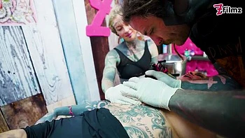 Big Dick Tattooed Couple Foursome - Anuskatzz & Merry4fun Anal & Double Blowjob