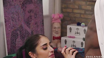 Bitchy white model Ara Mix rammed by large black sausage