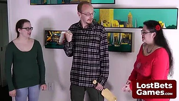 Huge Tits Brunette Threesome Strip Game - Rock Paper Scissors Striptease Show