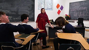 Two teachers, including milf Kiki Daire, getting fucked by students.