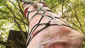 Humiliating hanging and dildo penetrated in old man ass