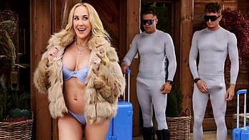 Fantastic threesome sex with a silicone tits blonde Brandi Love