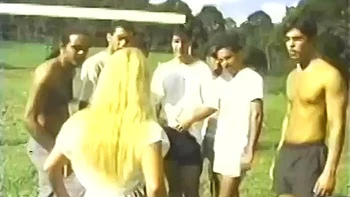 Beautiful and hot blonde with a big tail moaning and cumming, giving her pussy and very tasty spit in the gangbang: Porn