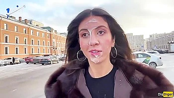 Public Cumwalk With Stranger For Money. Huge Jism On Face, Slut