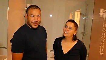 Amateur BBW Reni gets rough bathroom fuck with Victor - hardcore doggy style & creampie surprise