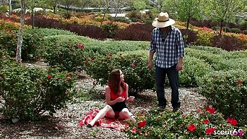 Real Redhead Ginger Teen with saggy natural Tits and Bushy Pussy Pick Up and seduce to Old Young Fuck