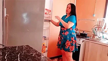 BBW Kelly Mom Fucked Doggystyle in Kitchen - Big Ass Latina MILF