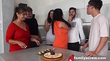 Family Birthday Party Turns Wild with Group Sex and Hot Cumming
