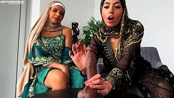 Hijabi Aunties with Huge Tits Give Jerk Off Instructions in English - Footjob & Dildo Play