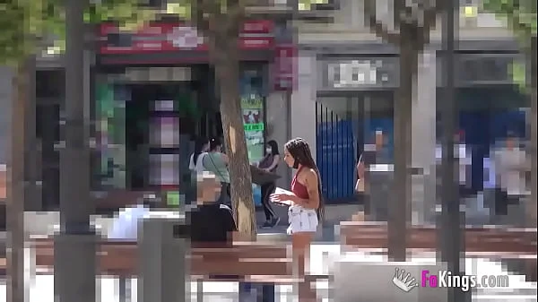 Young 'n shy babe seduces random guys in the streets of Madrid!