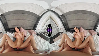 Virtual reality sex with a gorgeous brunette teen Jasmine Jayne on the bed