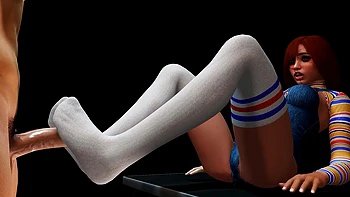 Chucky cartoon fait un footjob en chaussettes longues