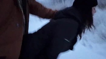 Mya Lane Outdoor Sex in Snow Almost Caught - Amateur MILF Doggystyle Public Fuck
