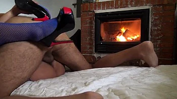 Hairy Stepmom Susan Creampie Missionary by Fireplace