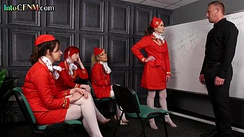 Uniformed CFNM babes blow and cum