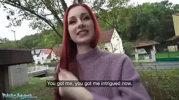 Public Agent Redhead Brit Shows Off Her Pierced Tits Before Basement Fuck Creampie