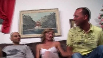 German amateur slut gets hard threesome fuck with big dick and facial