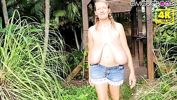 Slender Blonde MILF with Big Saggy Tits Outdoors