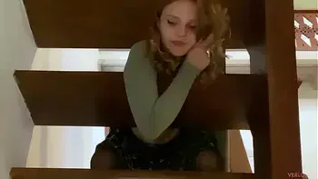 Stepsister got stuck in the stairs without panties