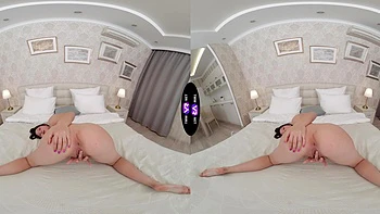 Brunette Lola Bredly rides her big natural tits solo in VR