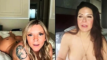 Brunette milf strips and jerks off solo