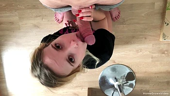Teenage temptress sucks off hunky Mark in home-made vid