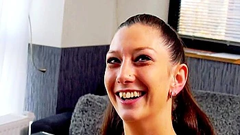 Dark Haired German Beauty With Small Tits Stuffing A Cucumber In Her Muff