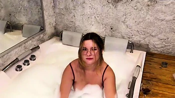 BIG ASS BLONDE gets down in a glamping Jacuzzi for a horny